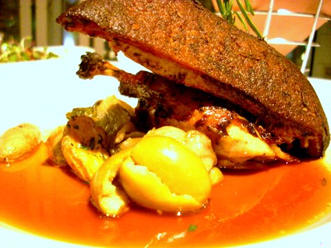 Slow roasted duck, braised escarole, roasted fingerlings, Sicilian olives (Rialto, The Charles Hotel)