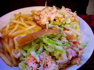 dscn20651 Charlie's Kitchen: I thought I had ordered a platter of cheesy lobster goodness, but it turned out to be a more mild lobster salad stuffed with shredded iceberg into hot dog rolls, served up with decent fries. Not too much flavor to be found here, but hey, it's free lobster...?