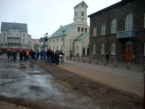 Protestors in front of the parliament banging pots/pans/drums since the economy is in the shitter and all.