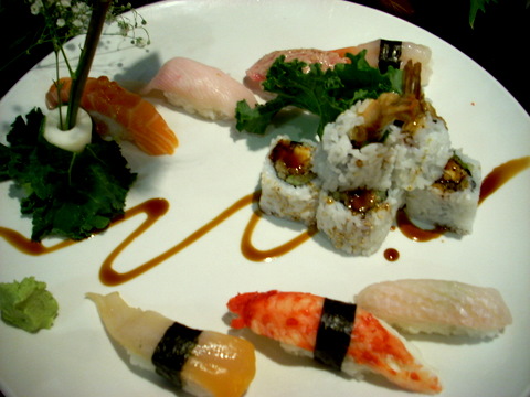 dscn2477 Valentine's day sushi platter... the rose stem to the left of the image was secured in a base of wasabi.