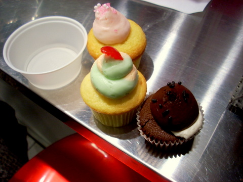 From left: "Bubbly", "Mai tai" "Choc-o-tini" (with vodka dipping sauce in the little plastic cup)