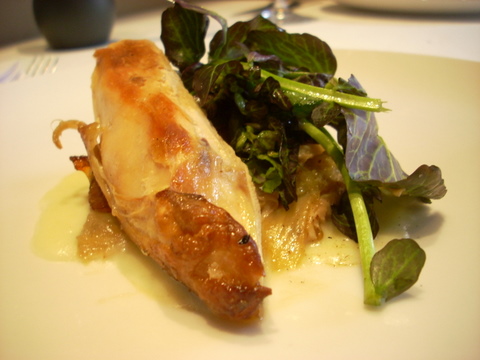 Chicken, pomme puree, watercress, braised leek