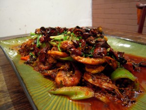International food porn – Quails on sticks, donkey meat, prawns.